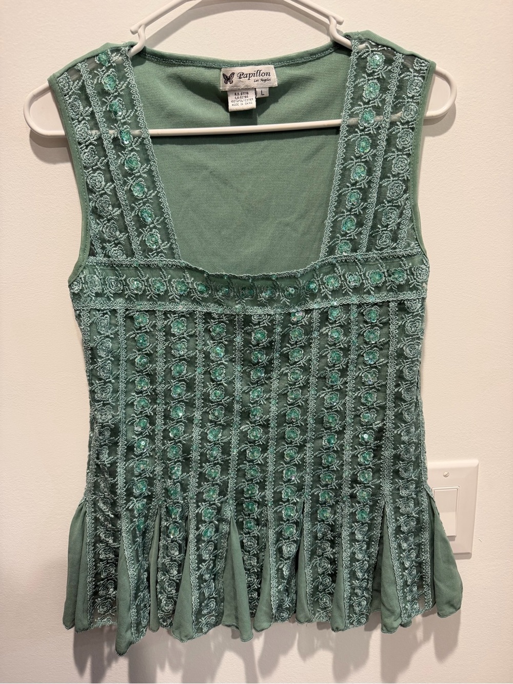 Vintage Y2K Feminine Papillon Beaded Floral Tank Top